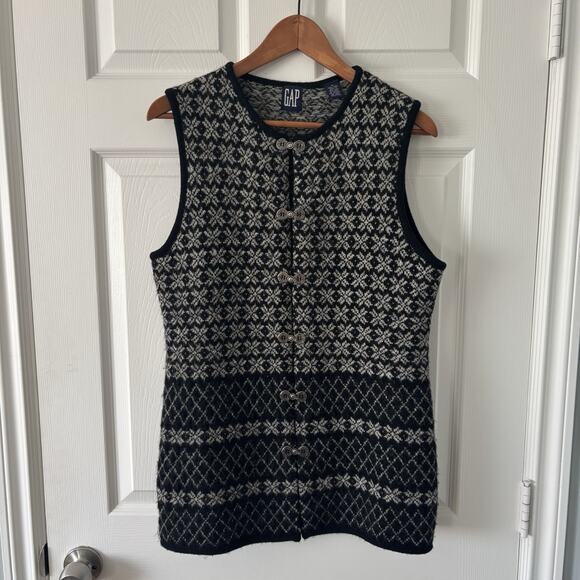 Vintage GAP Sweater Vest Womens M 90's Preppy Wool Silver Buttons Grandmacore - Picture 1 of 4